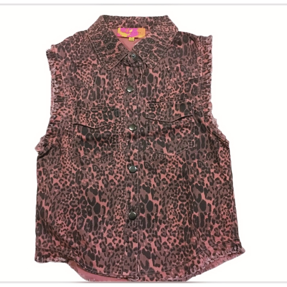 ENGLISH ROSE SNAP ANIMAL PRINT  STUDDED COLLAR FRAYED ARM & BOTTOM 2 POC…
